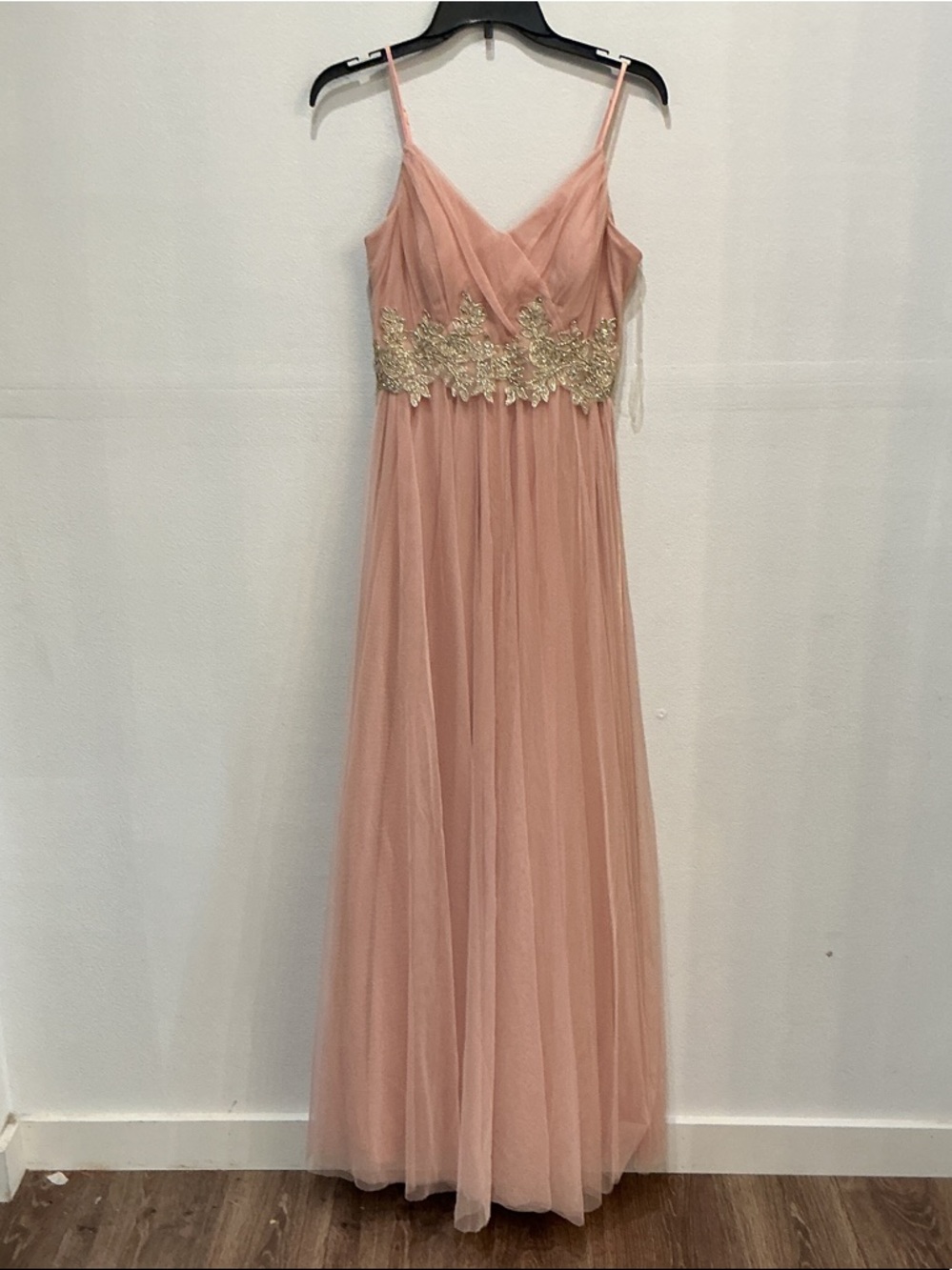 Girls' Pink Tulle Maxi Dress with Gold Embellished Waist
